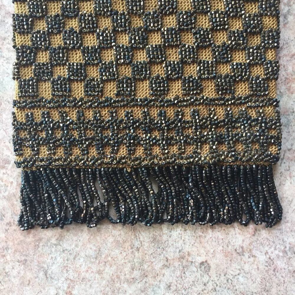 Vintage beaded fringe checkerboard mini purse bag - Picture 4 of 6